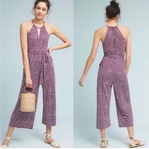 Anthropologie Maeve Claremont purple floral wide leg jumpsuit wine